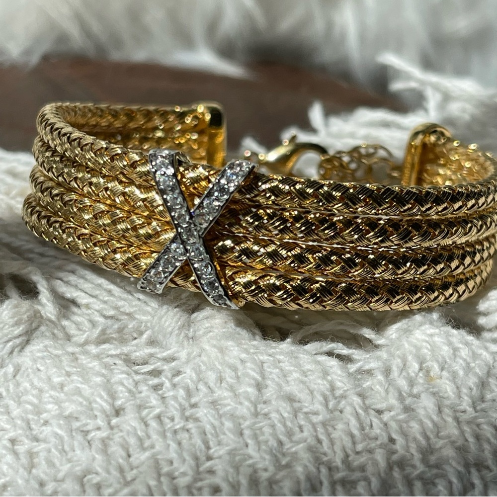 Stauer | Italiano Fantasia X Gold and Silver Bracelet with X Accent Pave Crystal